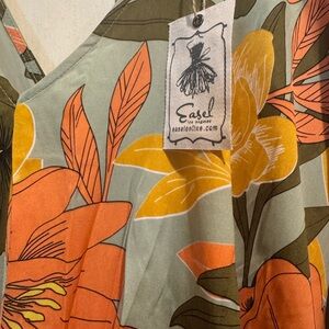 Easel Tropical Floral Dress in Orange and Olive